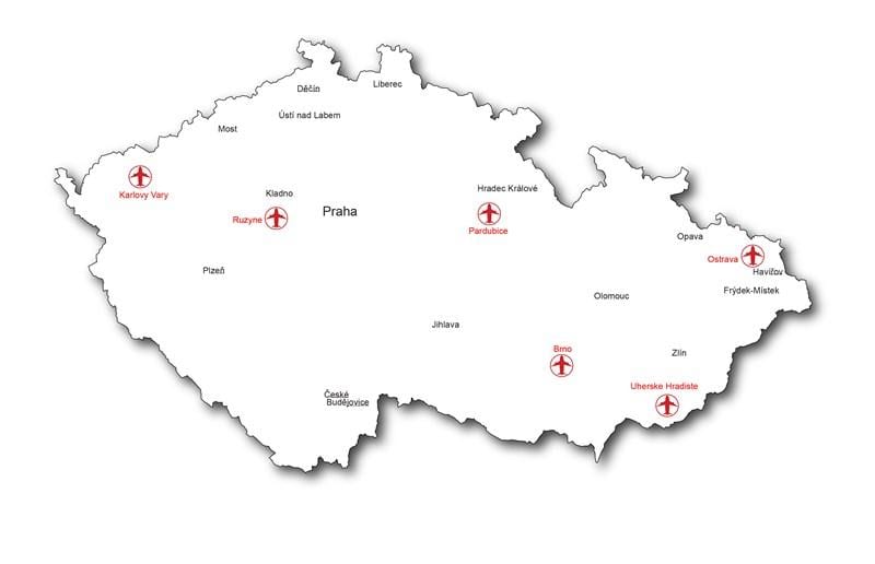 La carte d'aéroports en tchéquie