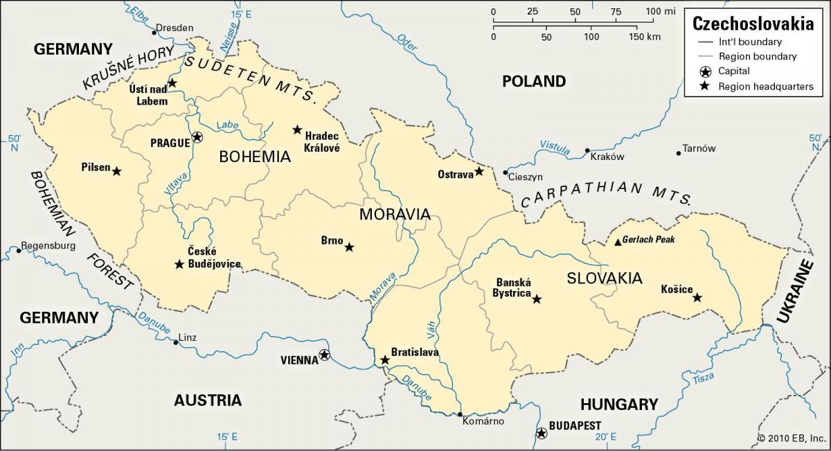carte de l'ancienne Tchécoslovaquie