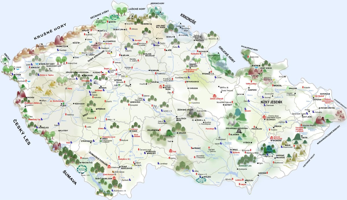 les châteaux en république tchèque carte