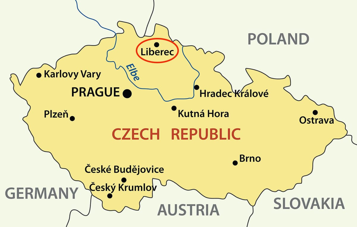 la carte de Liberec, république tchèque
