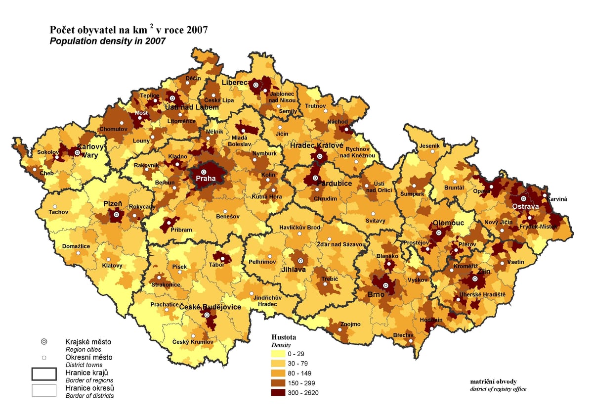 La république tchèque carte de la population