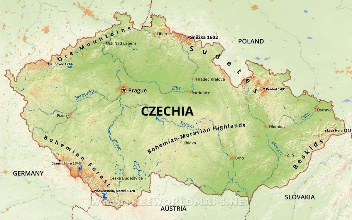 La république tchèque carte des monts