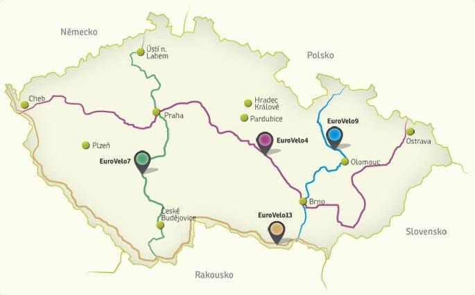 Carte des pistes cyclables de la république tchèque