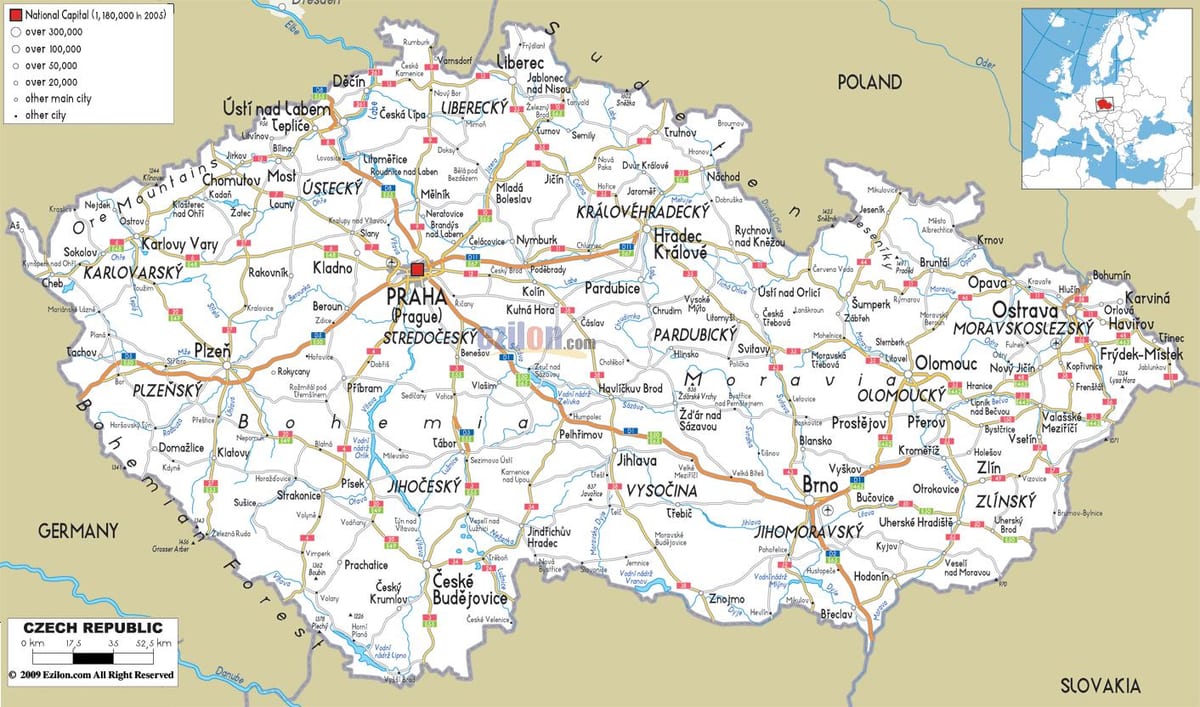 La république tchèque carte des routes