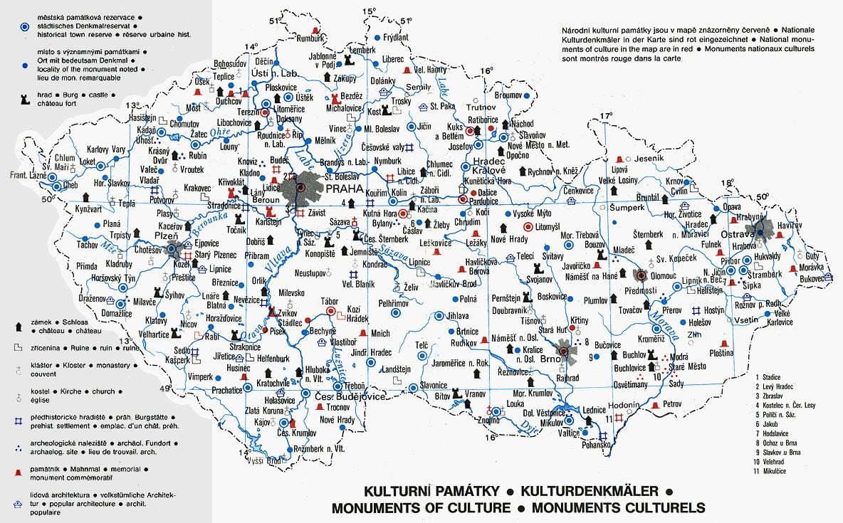 La république tchèque monuments de la carte