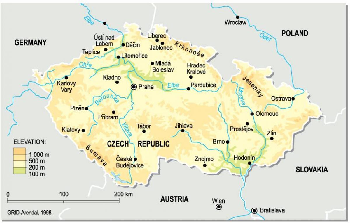 La république tchèque carte d'altitude