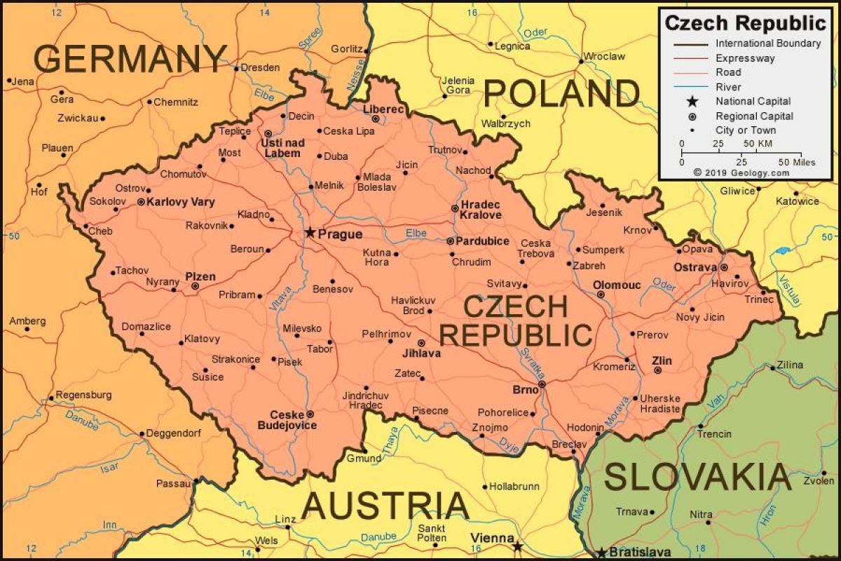 carte de la république tchèque et les pays environnants